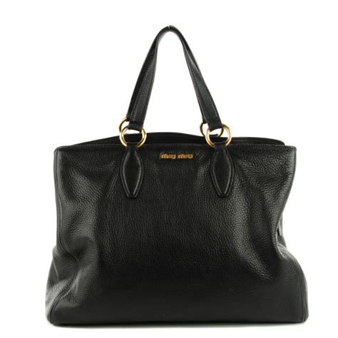 MIU MIU Vitello Caribu Top Handle Bag Nero Black